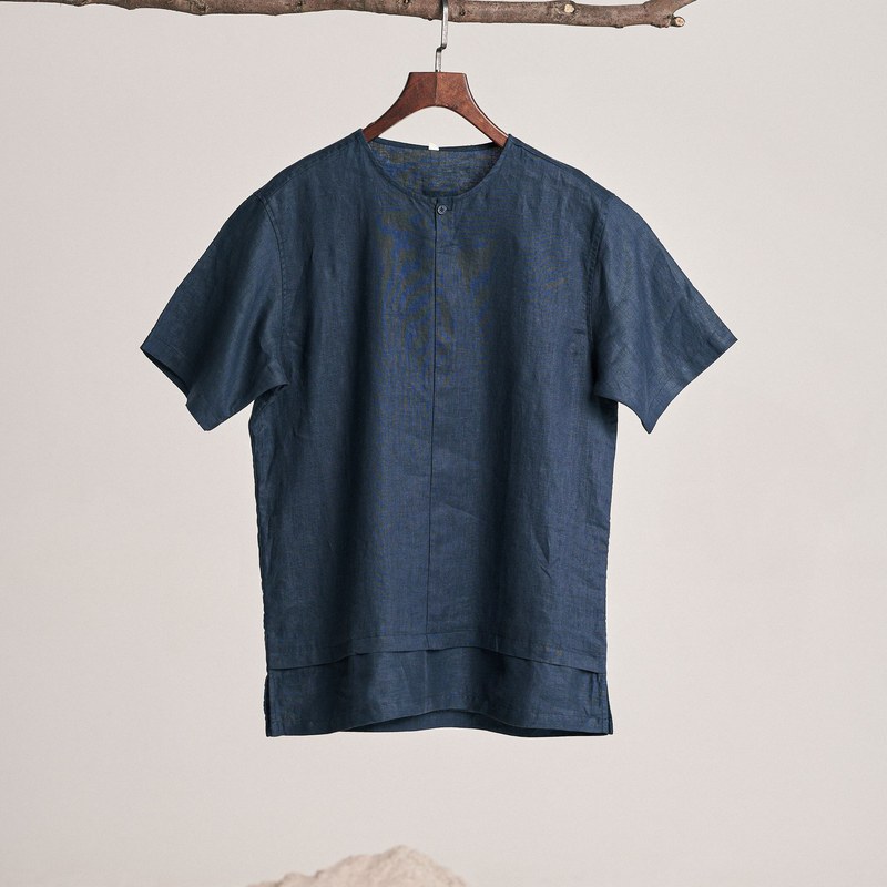 Remera de algodon organico manga corta hombre - Azul marino - L